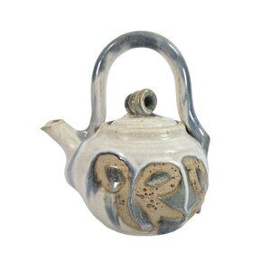 Vintage Teapot Studio Art Pottery Blue Brown Fixed Handle Ontario Canada